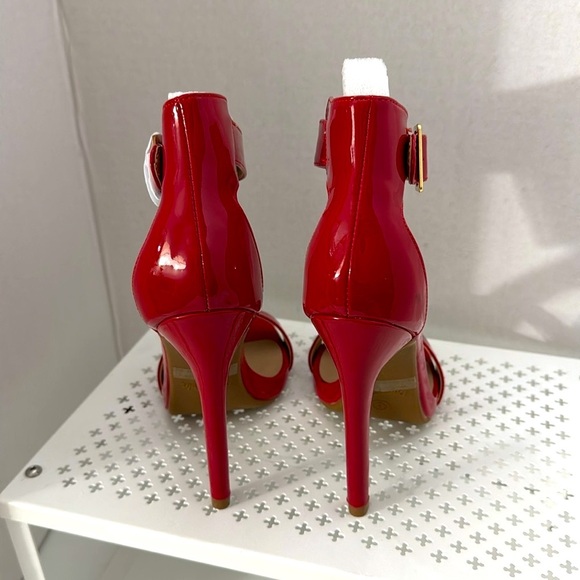 Dream Pairs Red 4.5 Inch High Heel Sandals Size 6 shoes Patent Leather Open Toe - Picture 3 of 7